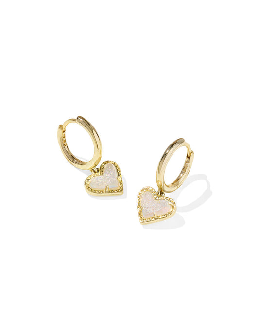 Ari Heart Gold Huggie Earrings in Iridescent Drusy