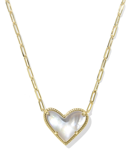 Ari Heart Statement Short Pendant in Gold Ivory MOP
