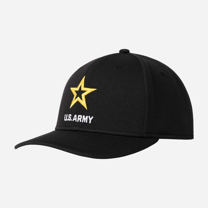 Army logo on a black hat on a white background