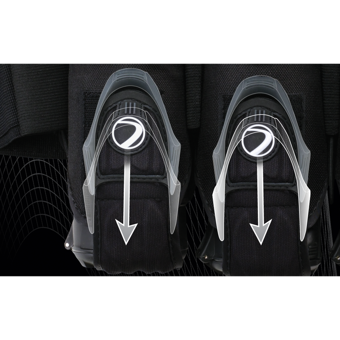 DYE Assault Pack Pro Harness - 4+5 paintball pod harness – top-down detail view