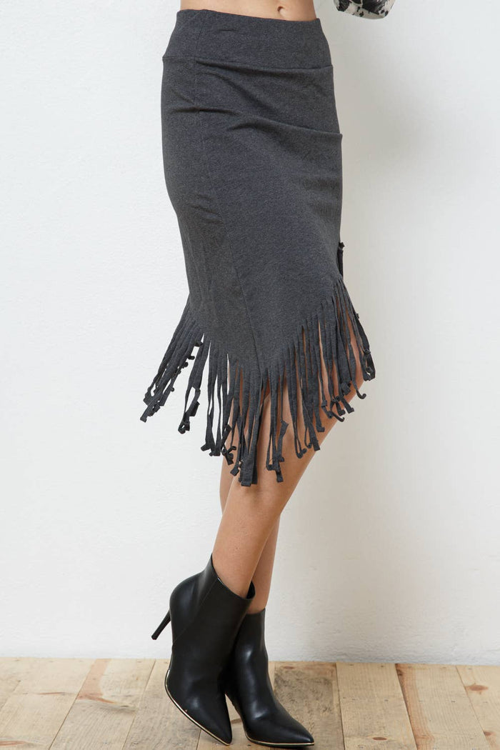 Asymmetrical Fringe French Terry Skirt