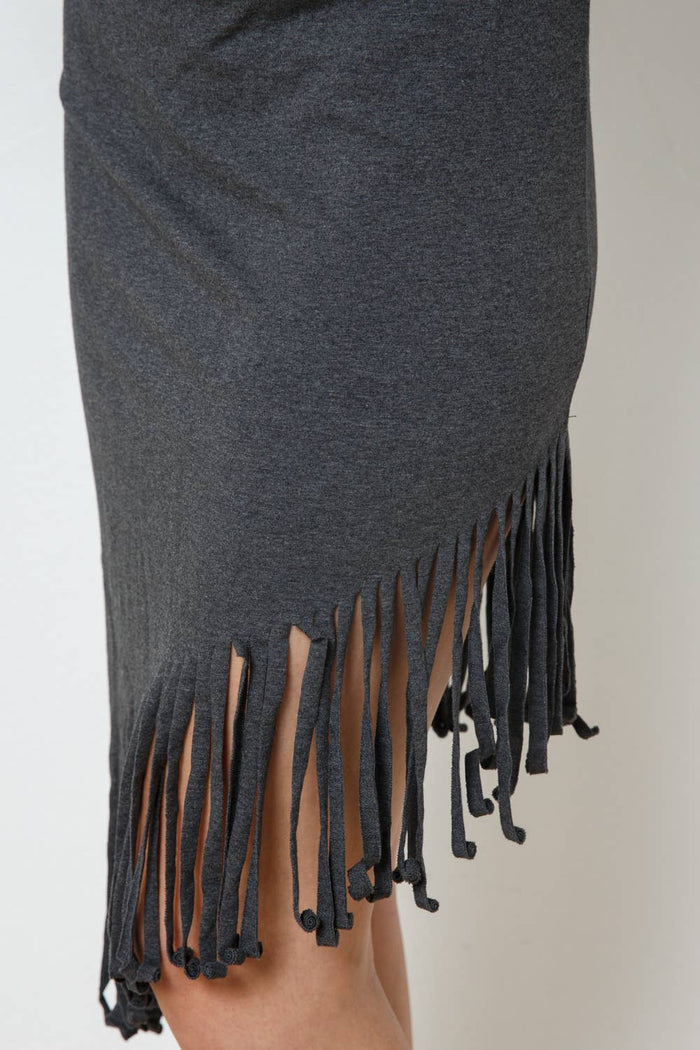 Asymmetrical Fringe French Terry Skirt