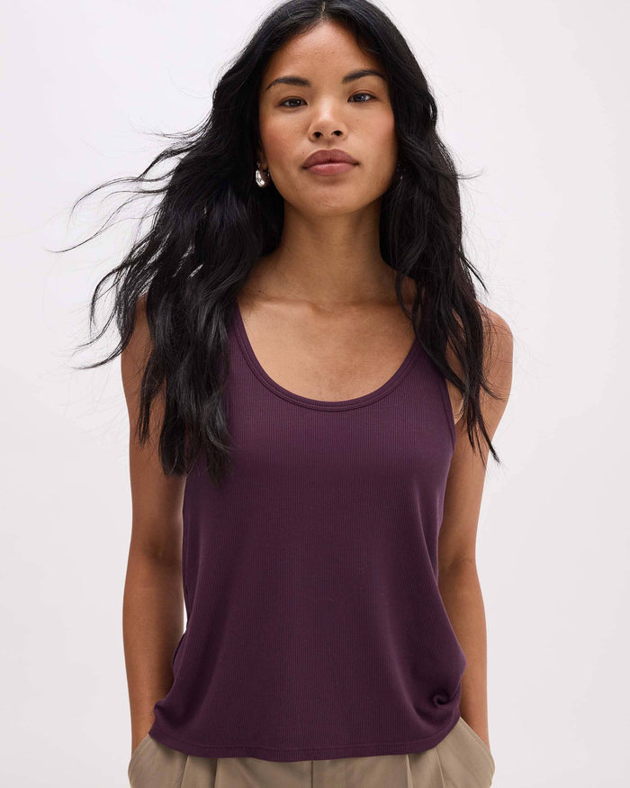 Richer Poorer - Baby Rib Scoop Tank - Plum Wine -