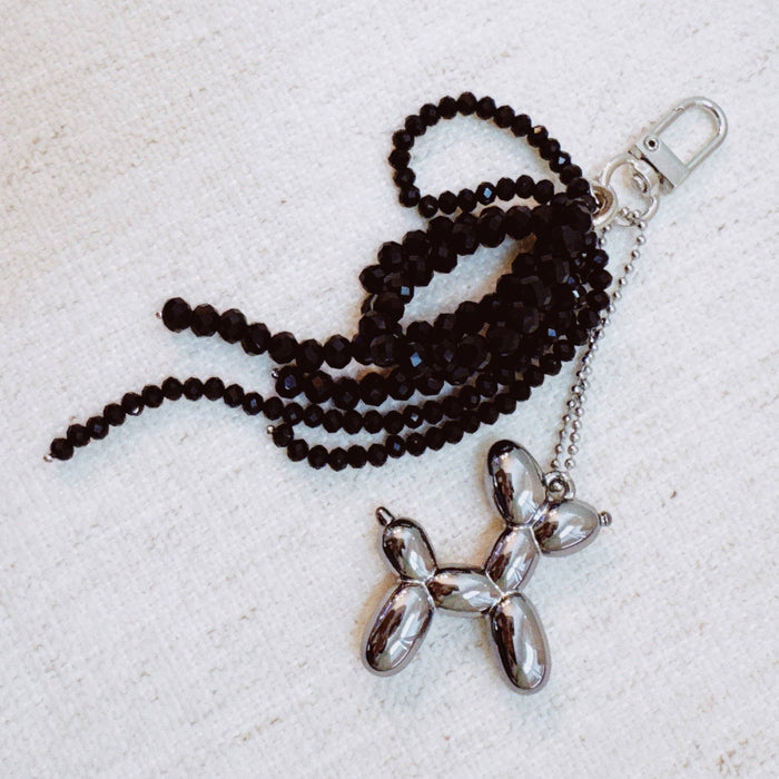 Balloon Dog Bag Charm With Beaded Bow: Pink