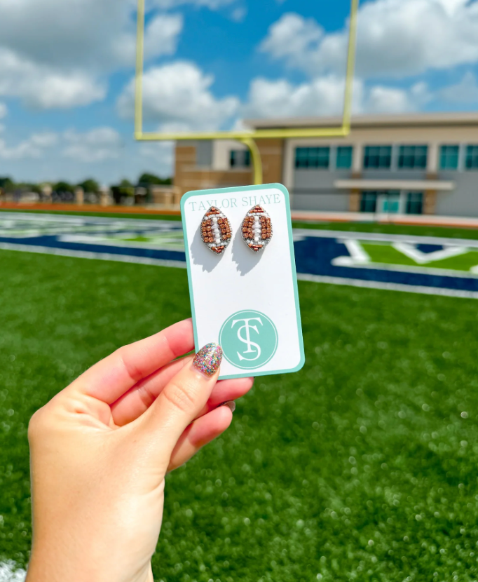Beaded Brown Football Studs