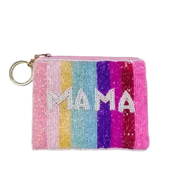 BEADED COIN PURSE WITH KEY RING MAMA
