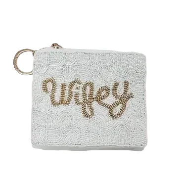 BEADED COIN PURSE WITH KEY RING WIFEY