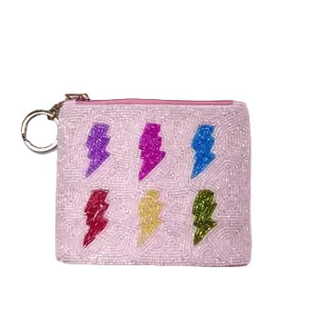 BEADED COIN PURSE WITH KEYRING LIGHTNING BOLT