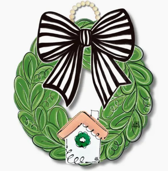 Black and White Bow Wreath Door Hanger with Mini Velcro