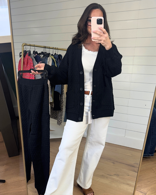 Black Jacquard Cardigan Pants Set