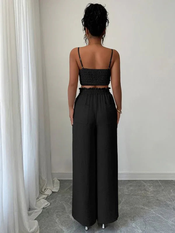 Black Suspender Vest Set with Wide-Leg Pants – Stylish and Comfortable Two-Piece Outfit - Allen-Fitness