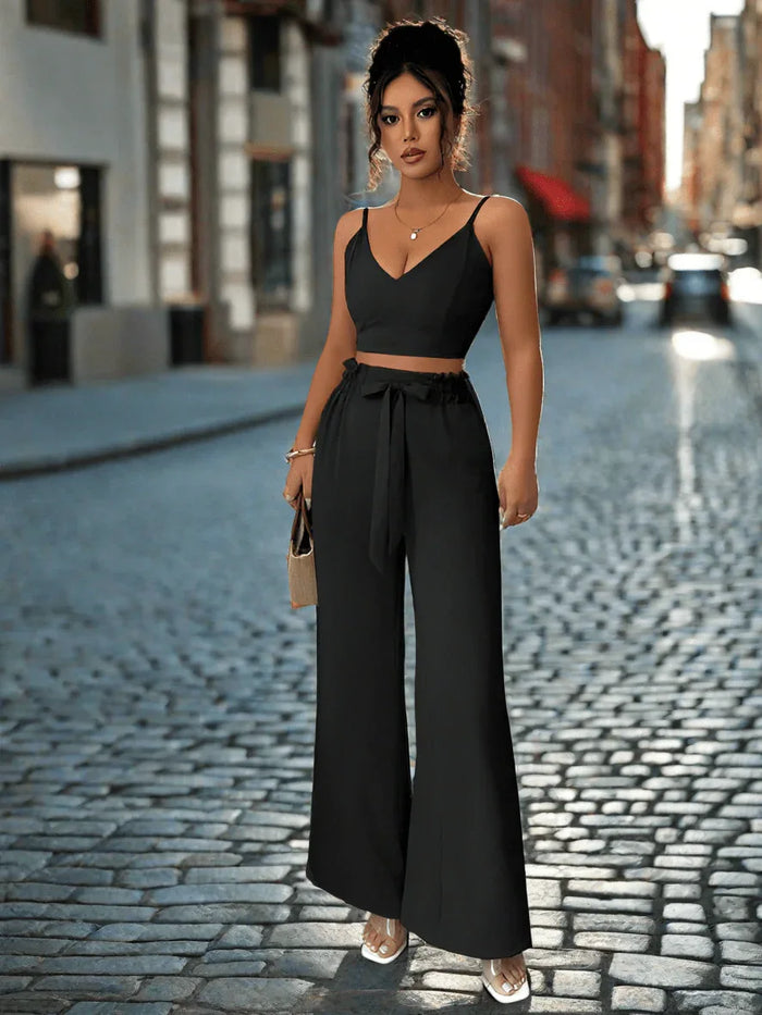 Black Suspender Vest Set with Wide-Leg Pants – Stylish and Comfortable Two-Piece Outfit - Allen-Fitness