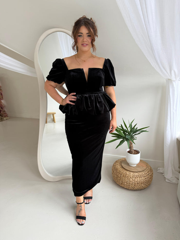 Black Velvet Peplum Dress