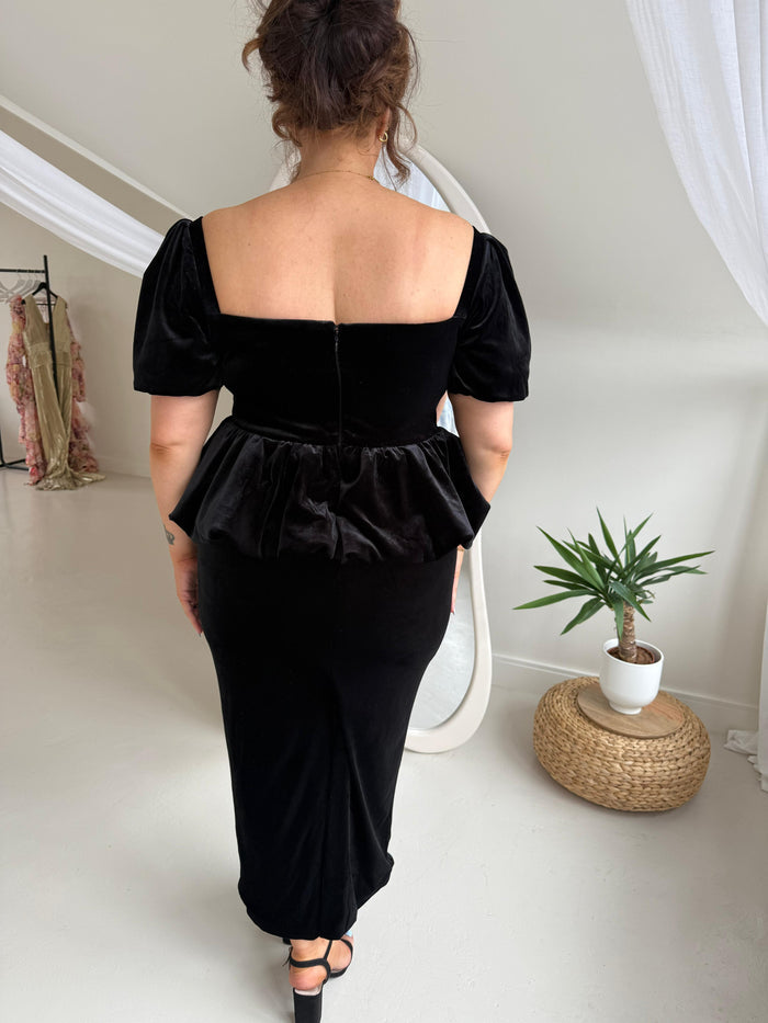 Black Velvet Peplum Dress