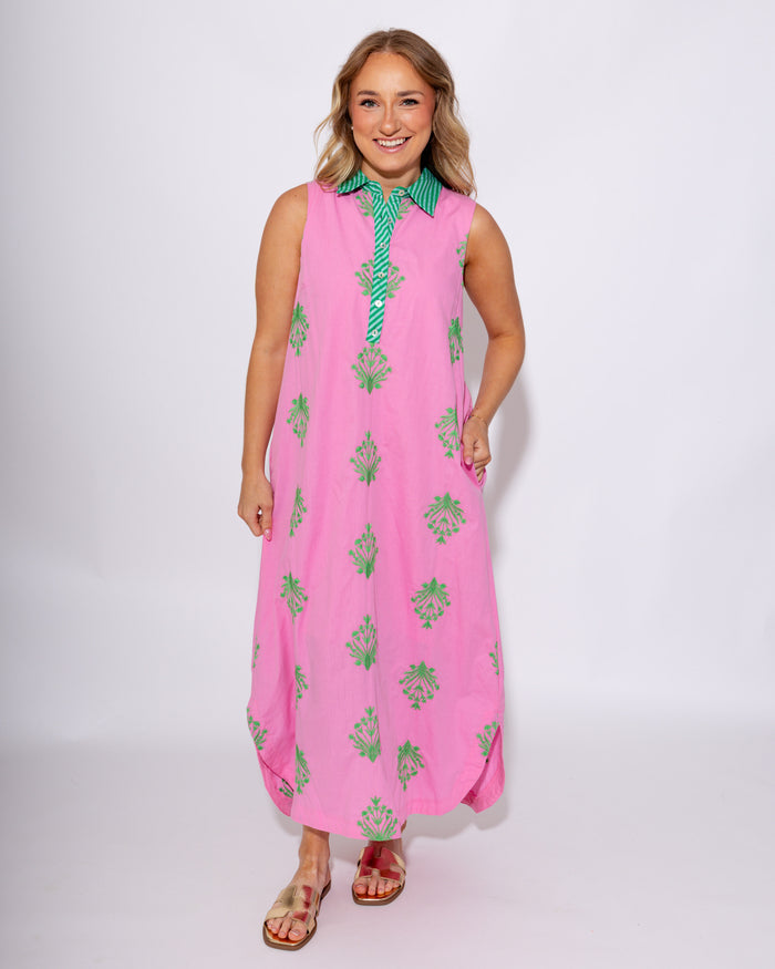 Bloom & Stripe Embroidered Midi Dress
