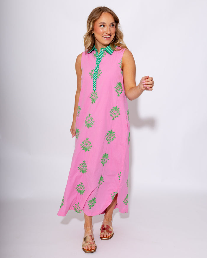 Bloom & Stripe Embroidered Midi Dress