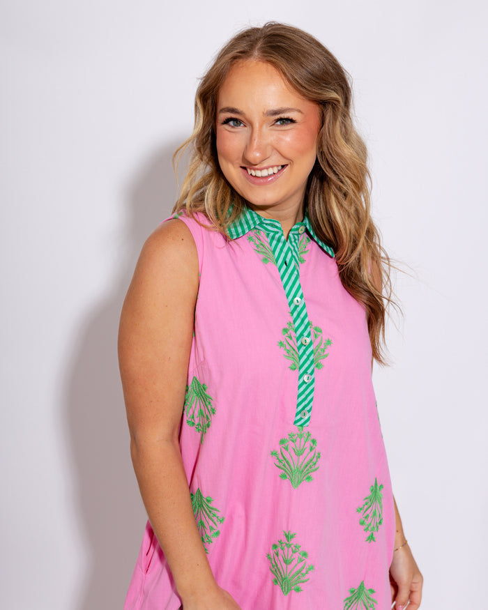 Bloom & Stripe Embroidered Midi Dress