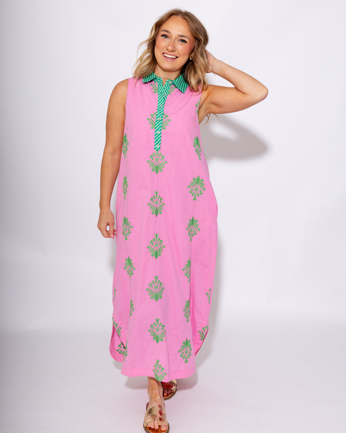 Bloom & Stripe Embroidered Midi Dress