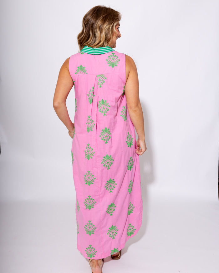Bloom & Stripe Embroidered Midi Dress