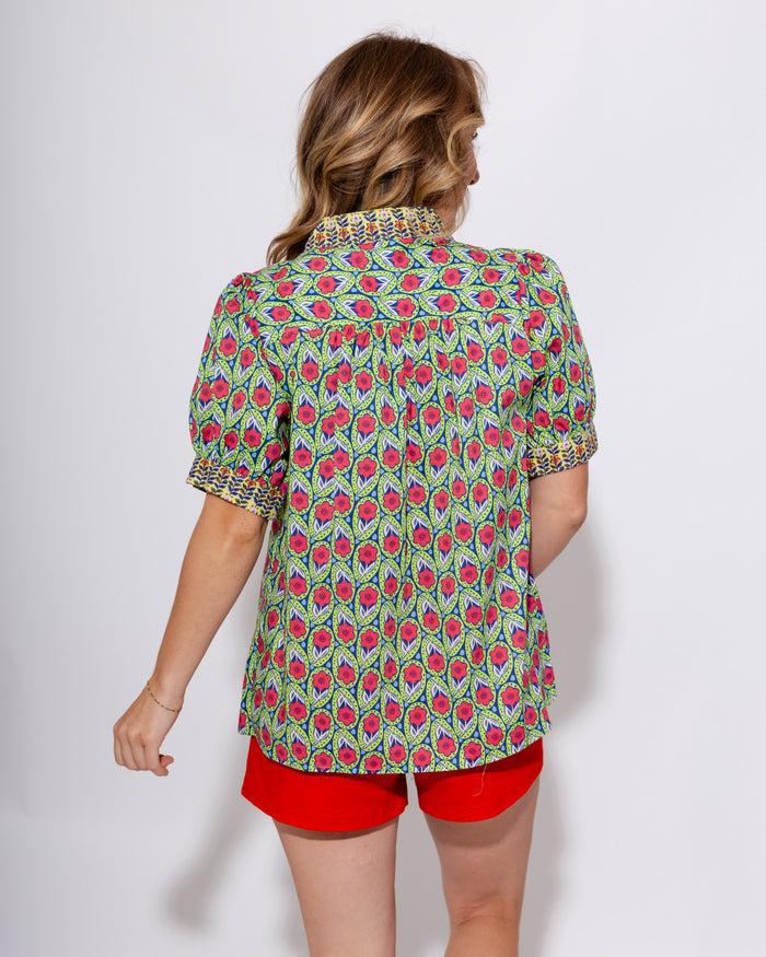 Boho Split Neck Puff Sleeve Top