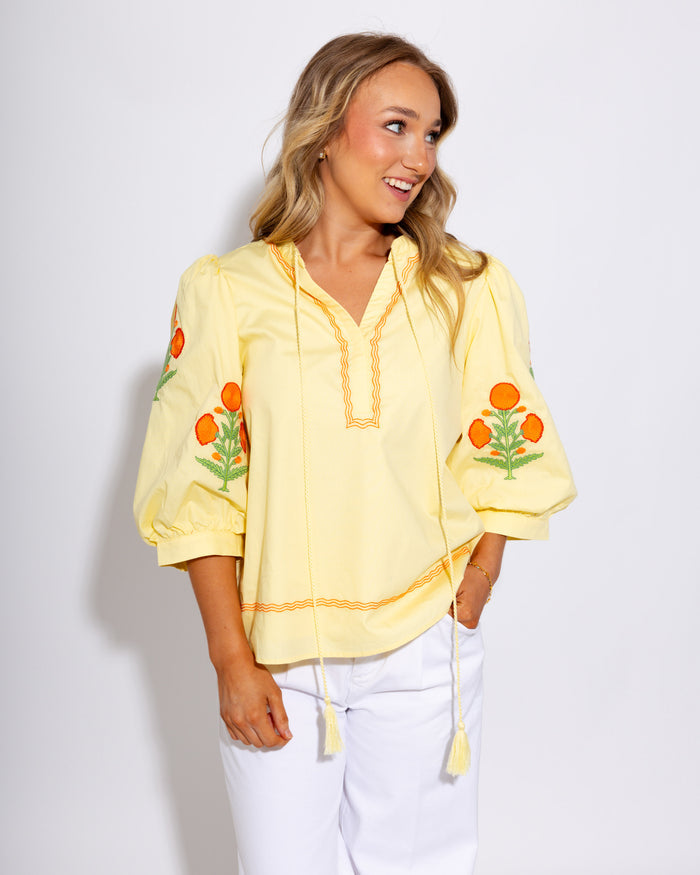 Boho Tassel Tie Embroidered Top