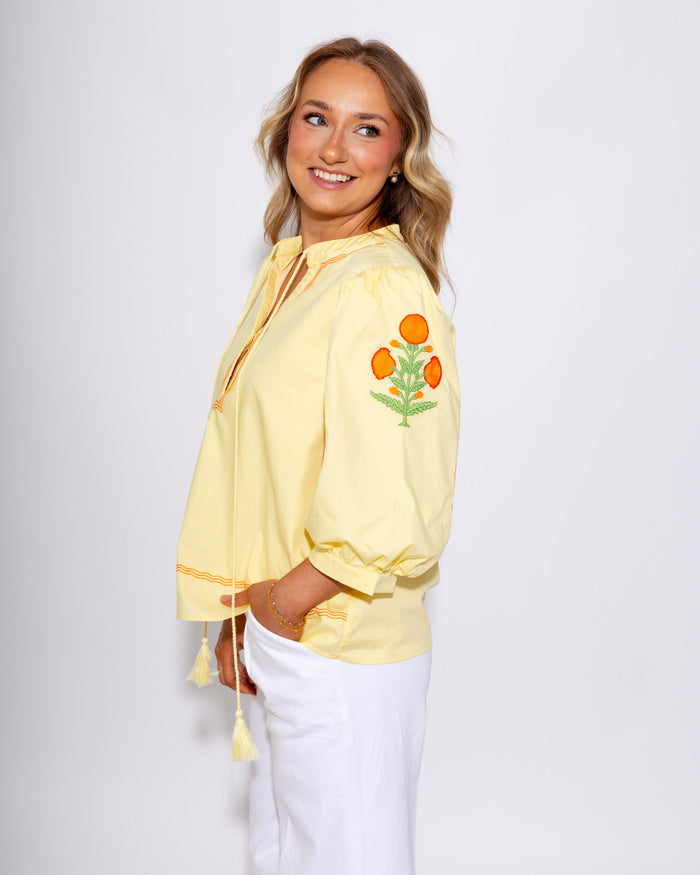 Boho Tassel Tie Embroidered Top