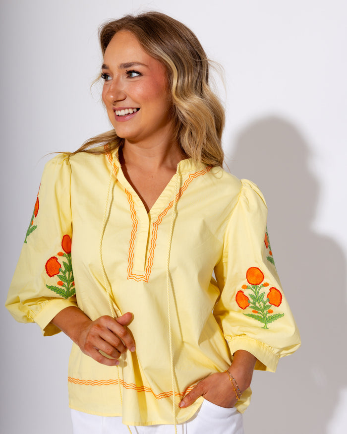 Boho Tassel Tie Embroidered Top