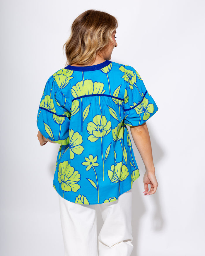 Cerulean Blue V-Neck Puff Sleeve Top - Umgee - Gaudie & Co. Texas Boutique