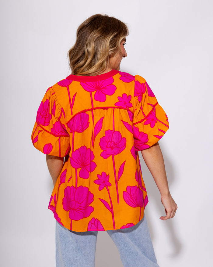 Tangerine V-Neck Puff Sleeve Top - Umgee - Gaudie & Co. Southeast Texas Boutique