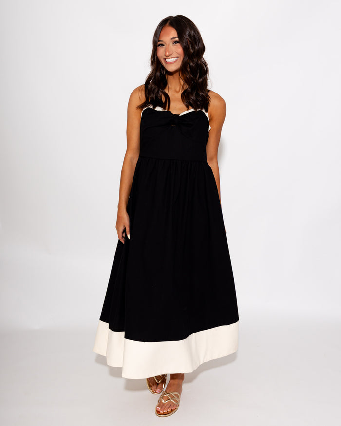 Bow Detail Contrast Trim Midi Dress
