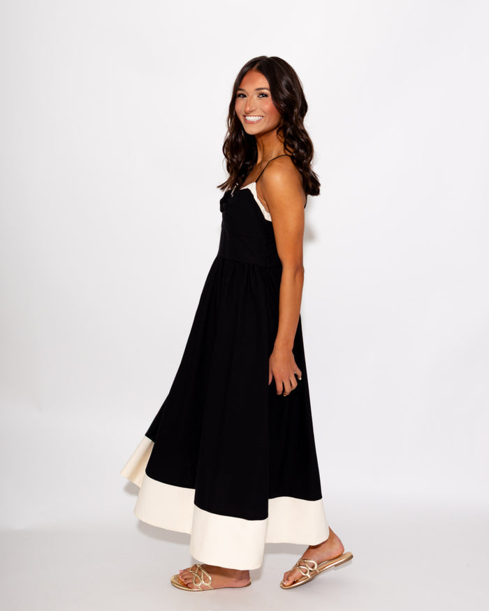 Bow Detail Contrast Trim Midi Dress