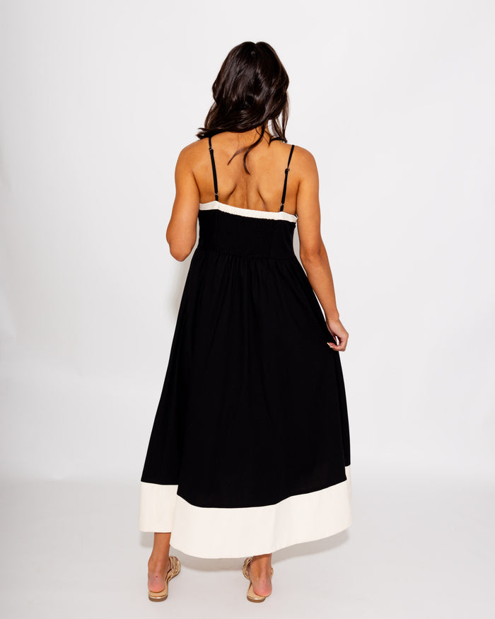 Bow Detail Contrast Trim Midi Dress