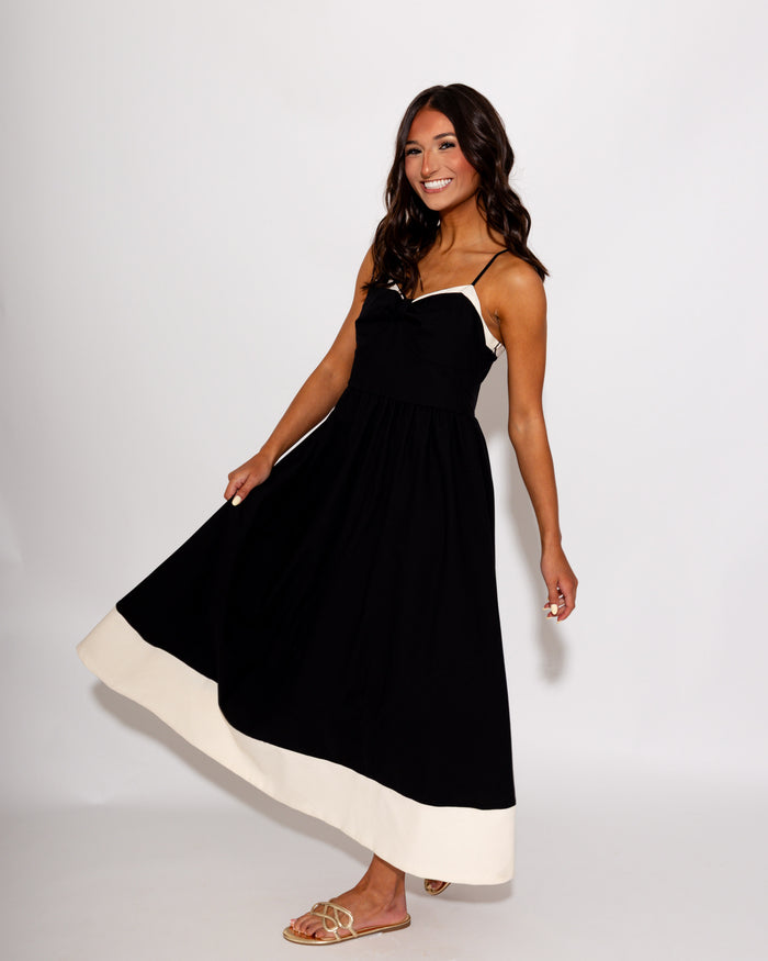 Bow Detail Contrast Trim Midi Dress