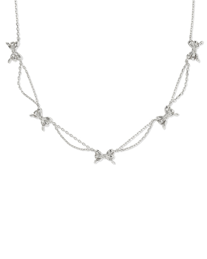 Bow Strand Necklace in Rhodium Metal