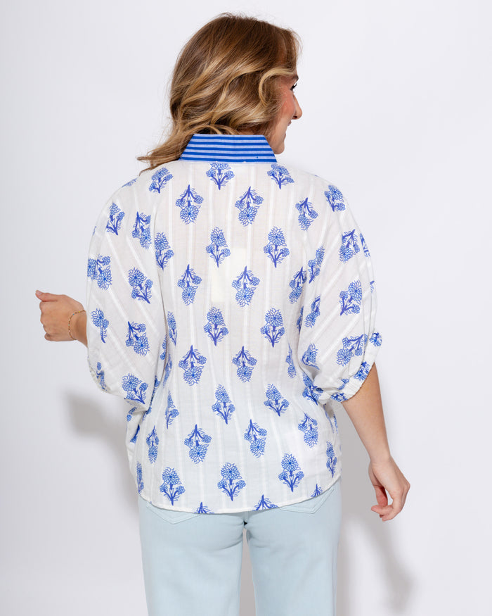 Breezy Botanical Dolman Top in Blue