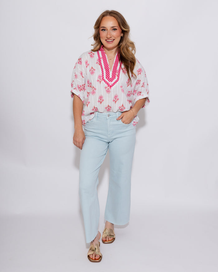 Breezy Botanical Dolman Top in Pink