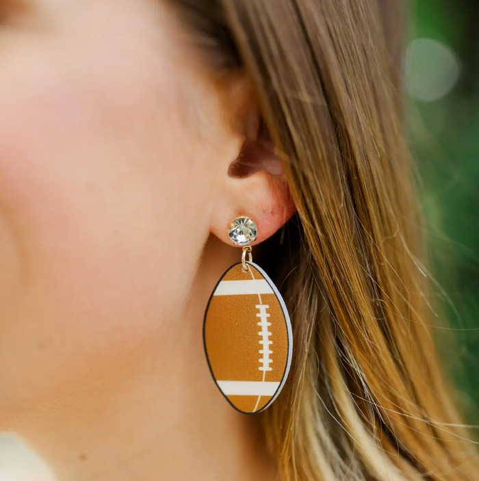 Brown Acrylic Football Earrings
