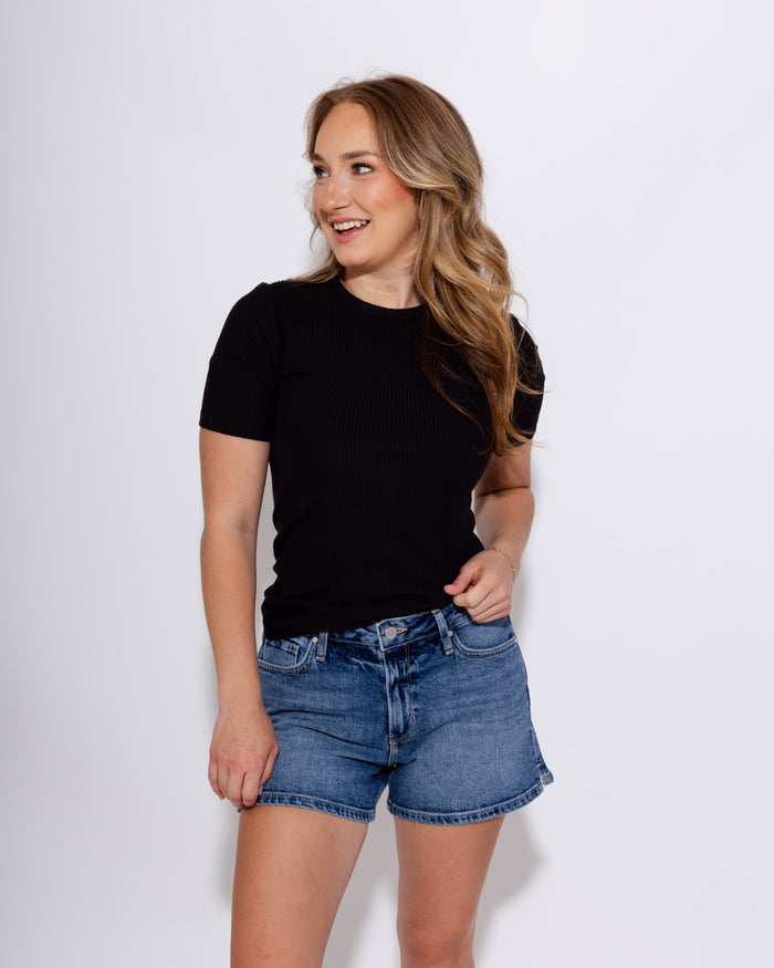 Brushed Rib Tee in Black
