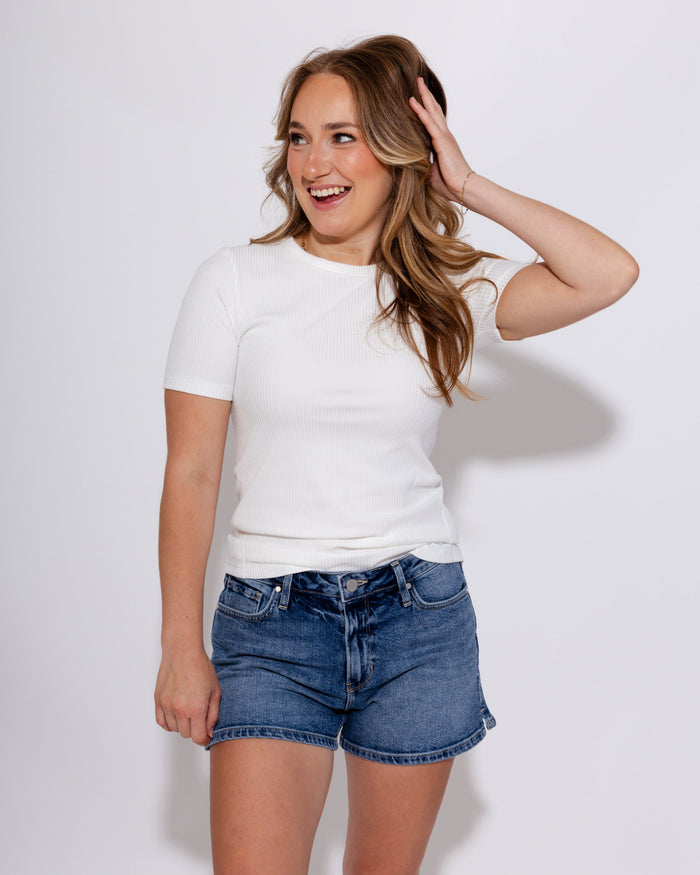 Brushed Rib Tee in Off White