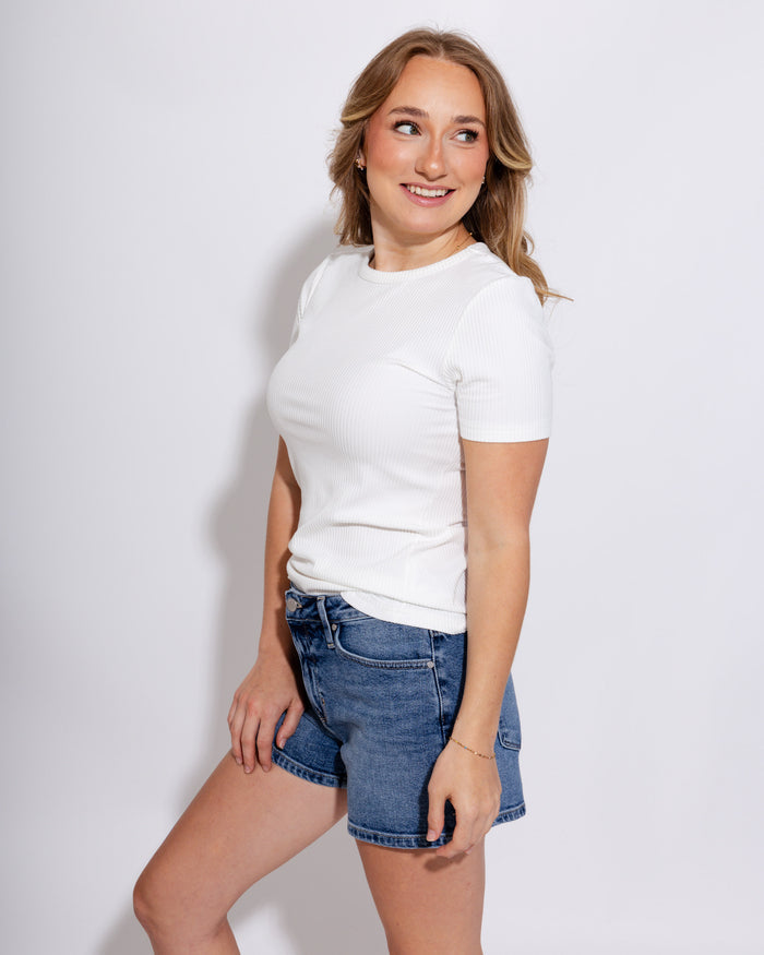 Brushed Rib Tee in Off White