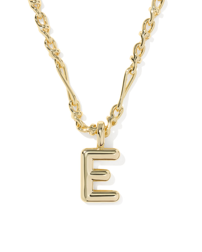 Bubble Letter E Pendant Necklace in Gold