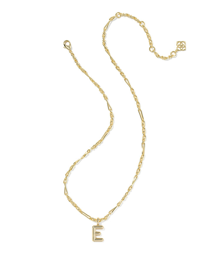 Bubble Letter E Pendant Necklace in Gold