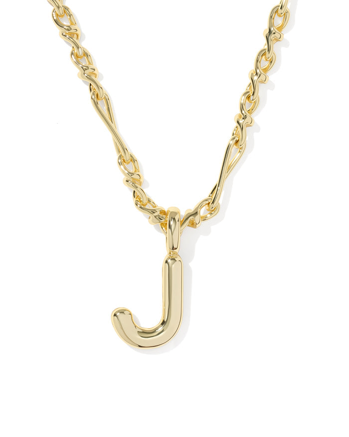 Bubble Letter J Pendant Necklace in Gold