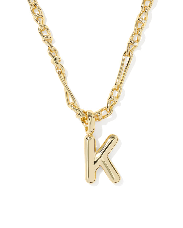 Bubble Letter K Pendant Necklace in Gold