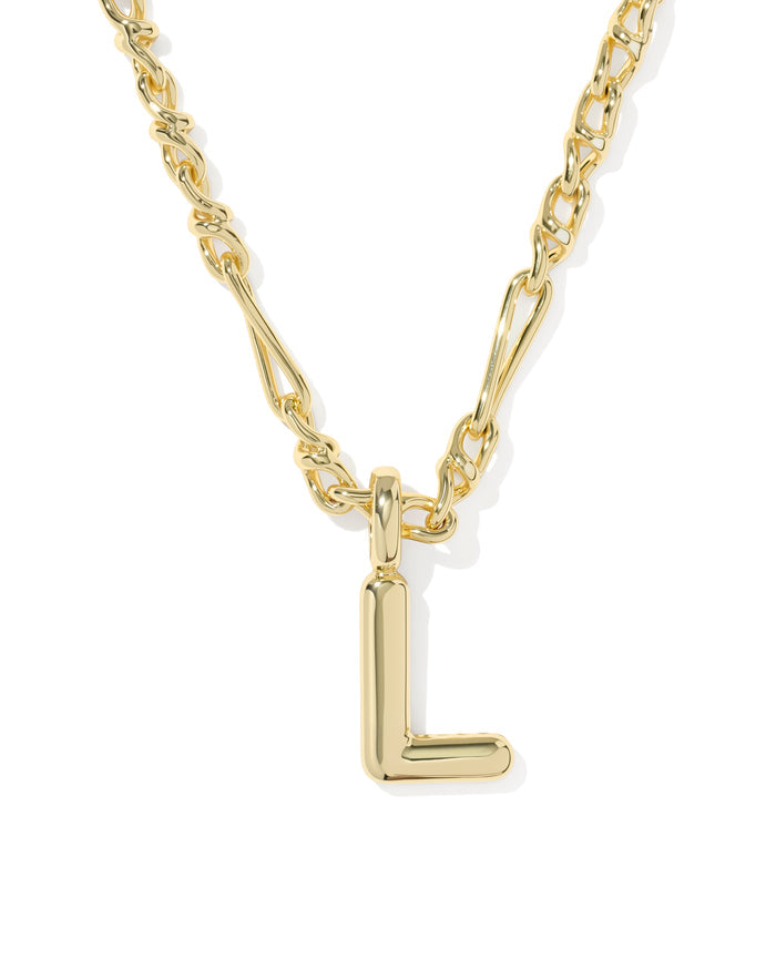 Bubble Letter L Pendant Necklace in Gold