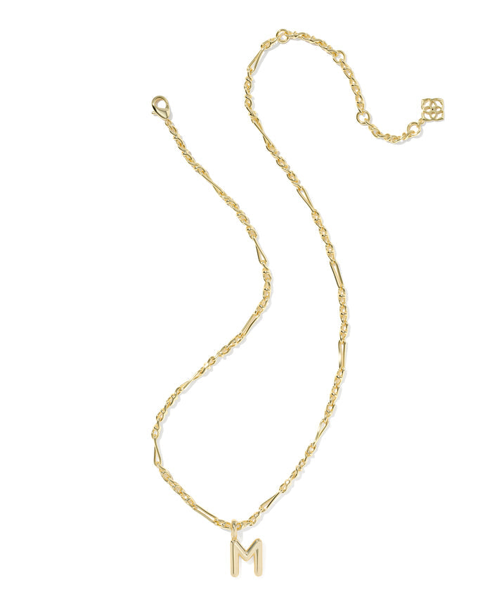 Bubble Letter M Pendant Necklace in Gold