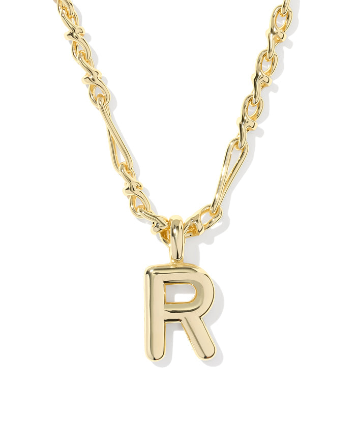Bubble Letter R Pendant Necklace in Gold