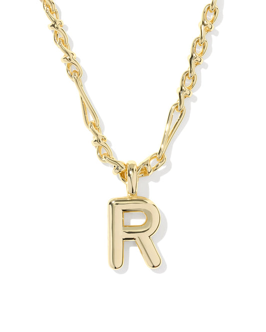 Bubble Letter R Pendant Necklace in Gold