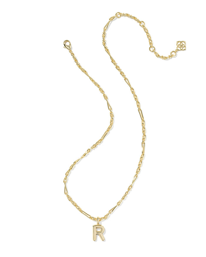 Bubble Letter R Pendant Necklace in Gold