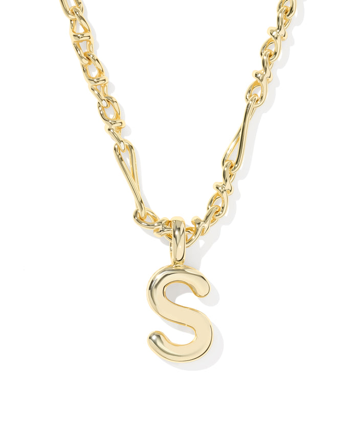 Bubble Letter S Pendant Necklace in Gold